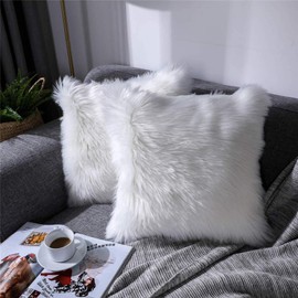 YIHAIC Faux Fur Cushion Covers,Fluffy Soft Pillow Cases,Plush Throw Pillow Cover For Sofa Bedroom Car holiday decorative, wedding, home decorative, office 45 x 45cm(White)