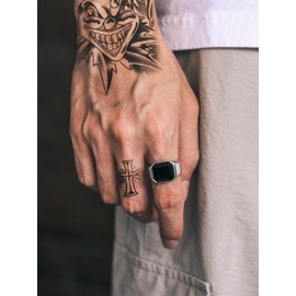 Richsteel Square Black Stone Ring for Women Mothers Chunky Onyx Rings