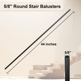 15-Pack Satin Black Iron Stair Balusters, 44" Long x 5/8" Round Hollow Metal Spindles for Indoor Outdoor Railing, Classic Modern Replacement for Staircase Balusters