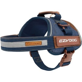 EzyDog Convert Dog Harness – Trail-Ready Rugged Harness for Walking, Hiking & Outdoors with Reflective Piping, Badge Attachment Points, Traffic Handle, & Comfort Lining (X-Large, Denim)