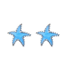 Shejuety exquisite blue enamel starfish earrings S925 silver plated stainless steel ocean themed jewelry designed for women's earrings anniversary birthday party jewelry gift, Small, Copper, No