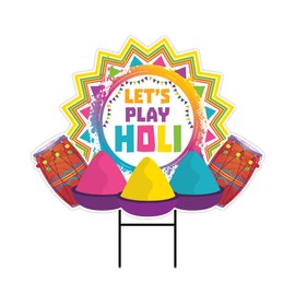 Holi Yard Sign - Coroplast Long Lasting Festival of Colors, Festival of Spring, Hindu Holi Festival Yard Sign with Metal H-Stake, VP2255