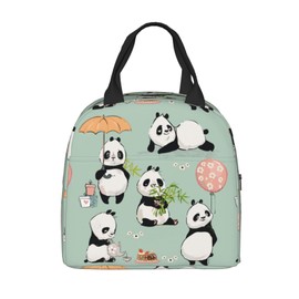 JIMOWANG Panda Portable Lunch Bag Compact Tote Bag Reusable Lunch Box Container for School Office Work