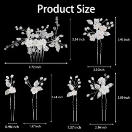 6 Pcs Bridal Flower Wedding Hair Pins Crystal Pearl Hair Clips Headpiece Wedding Hair Accessories Jewelry with Rhinestone for Brides Bridesmaids Women Girls Updo