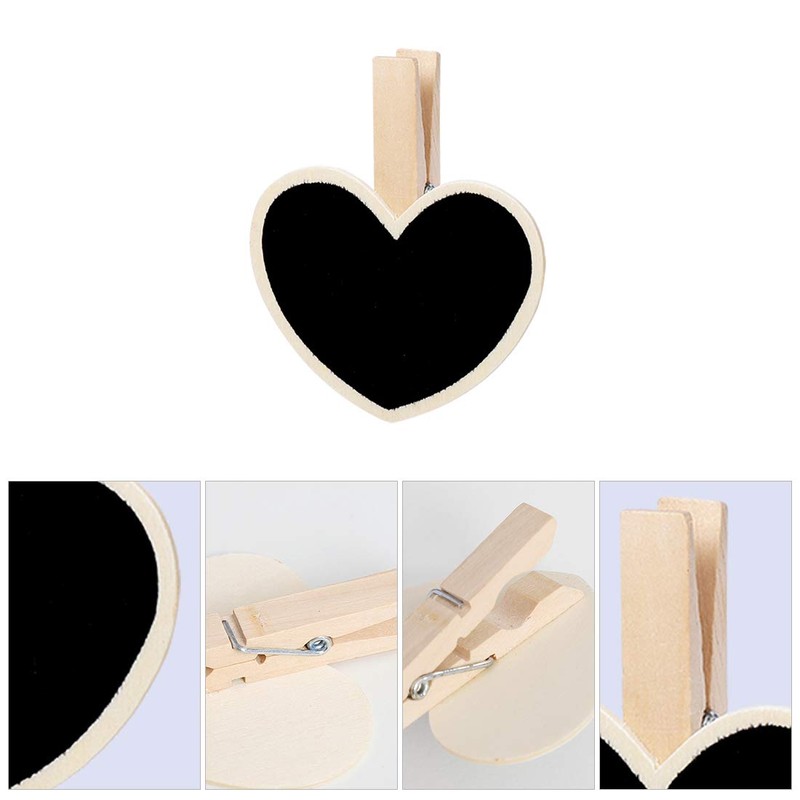 uxcell 10pcs Mini Chalkboards Signs with Wooden Clip Wood Heart