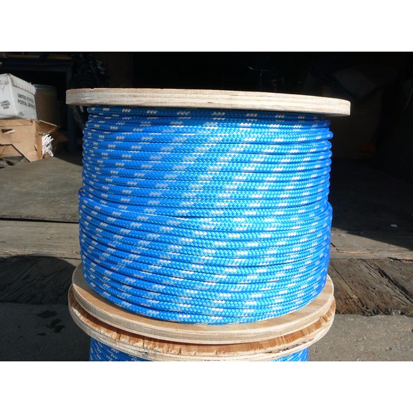 Sailboat Rigging Rope 1/4" x 100' Blue/White Double Braided Polyester Dacron Sheet Halyard Line