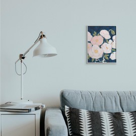 Stupell Industries Luminous Pink Floral Bouquet Over Deep Blue, Design by Grace Popp Grey Framed Wall Art, 11 x 14