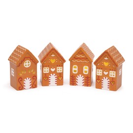 Mark Feldstein & Associates Ceramic Holiday LED Lit Gingerbread Festive Village Houses, 4 Inch, Set of 4
