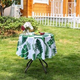 Eternal Beauty 132cm Round Palm Leaf Indoor Outdoor Splashproof Tablecloth for Patio Garden Party and BBQ （NO Hole 52 Inch）