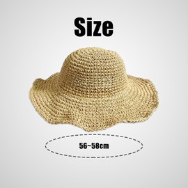 DAZZLUXE 1 x Cool Straw Hat, Sun Protection Sun Hat, Foldable Straw Hat, Wide Brim, Summer Sun Hat, Women's Straw Hat, Suitable for Beach, Mountaineering, Commuting (Khaki Colour), khaki
