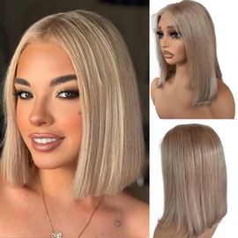 Belaved Ash Blonde Bob Wig Human Hair 180% Density 13x6 HD Transparent Lace Front Wigs Pre Plucked Glueless Highlight Short Bob Frontal Beginner Friendly for Black Women 16inch