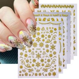 Christmas Nail Stickers for Nail Art, Gold Christmas Nail Decals 3D Self-Adhesive Snowflake Elk Penguin Santa Claus Design Nail Decals Winter Nail Supplies for Nail Art Decorations 6 Sheets