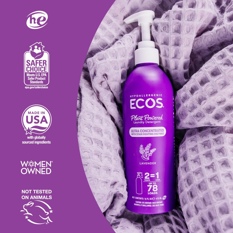 ECOS Ultra Concentrated Liquid Laundry Detergent, Sustainable Aluminum Bottle, Up