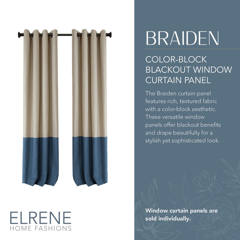Elrene Home Fashions Braiden Color-Block Blackout Window Curtain, Single Panel,