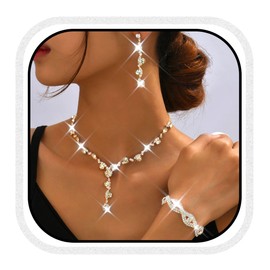 Zoestar Bridal Rhinestone Necklace Earrings Baracelet Sparkling Crystal Formal Costume Jewellery Set for Women, One size, /, No Gemstone