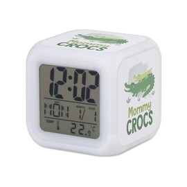 Fabulous Mommy Crocs and Her Baby Crocodile Drawing Wecker, beleuchtet, Weiß, 7,8 x 7,8 x 7,8 cm – Retro-Beleuchtung, mehrfarbig, LED