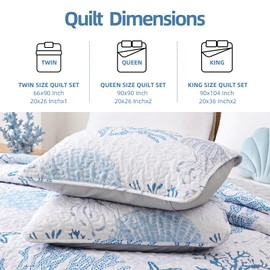 weigelia Coastal Quilts Bedding Set Queen Size - Blue Summer Nautical Bedding Quilt with Pillow Cases, Beach Reversible Quilt Set Bedspreads Coverlet Soft Lightweight Comforter
