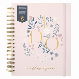 Busy B Wedding Organiser - Beautiful pink and gold spiral-bound wedding organiser with four tabbed sections, checklists, notes and storage pockets