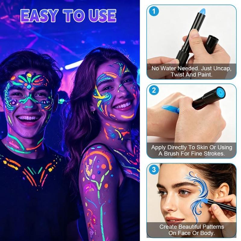 LOPHE 12 Colours UV Body Painting, Washable Make-Up Pens