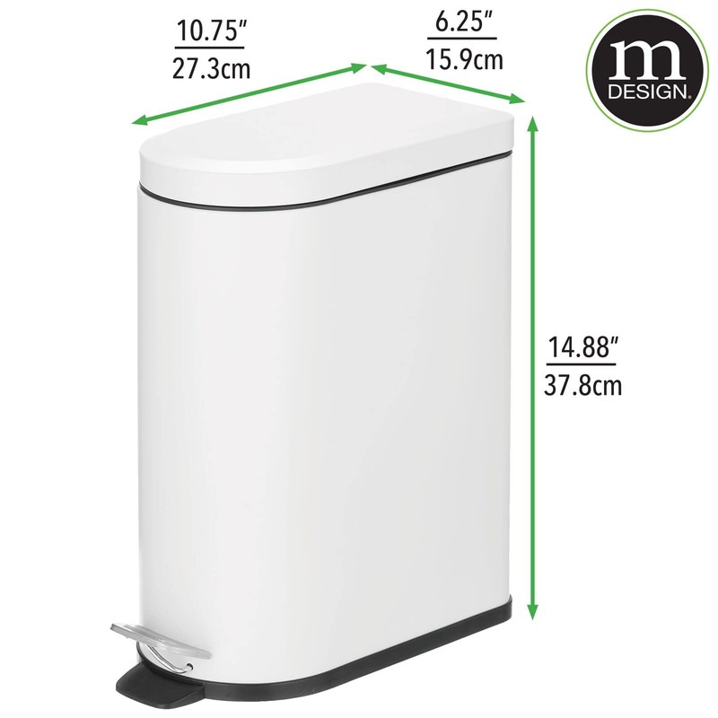 mDesign 10 Liter/2.6 Gallon Stainless Steel Metal Step Trash Can