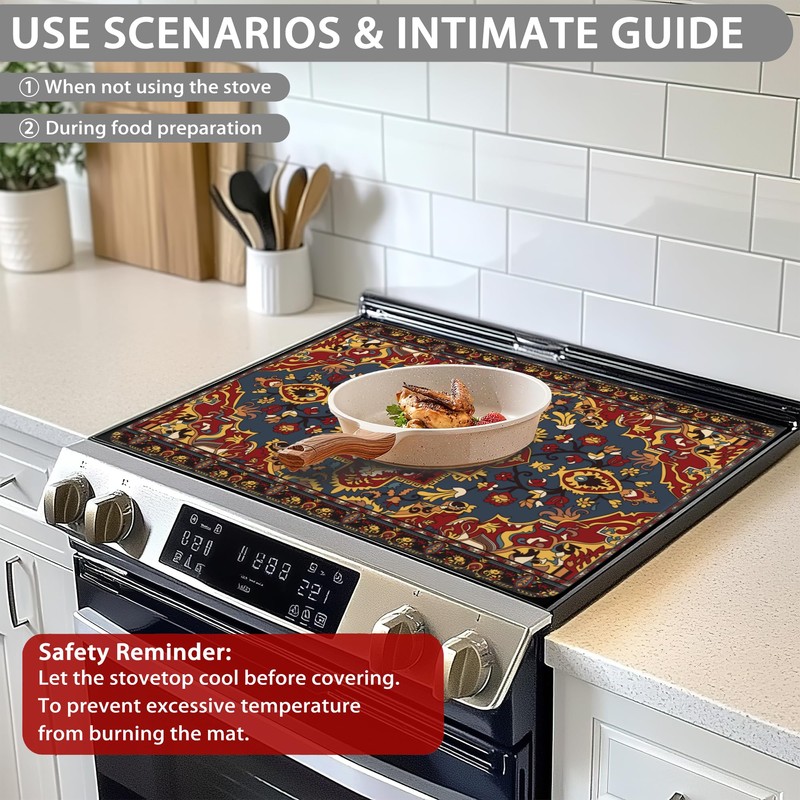 Stove Top Covers for Electric Stove, Boho Non-Slip Rubber Stove