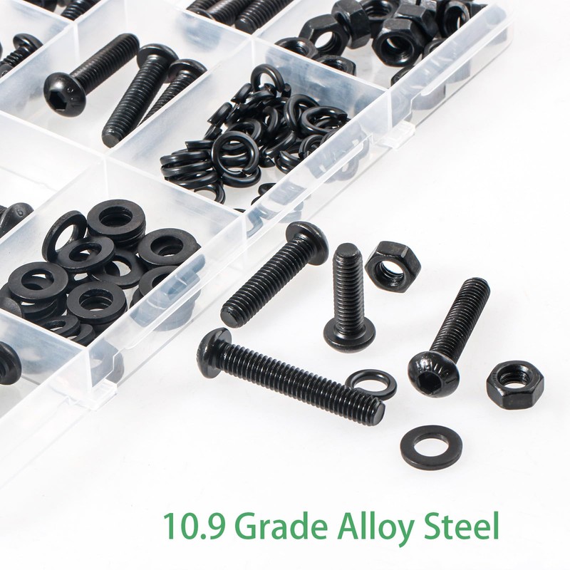 Zmbroll 140Pcs M6x8/10/12/16/20/25/30/35mm M6 Black Button Head Hex Socket Cap