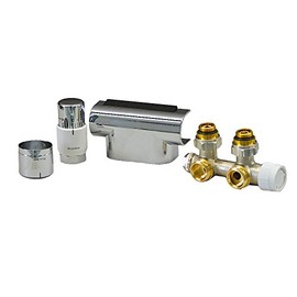 Oventrop Badheizkörper-Zubehör-Set Multiblock / Mittenanschluss Armatur Thermostatkopf in Eckform, Farbe Abdeckung:chrom