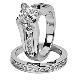 LRGKMCWTOB 3 Carats 925 Sterling Silver Cubic Zirconia Princess Cut Women's Wedding Engagement Bridal Ring Set, Size 6, Sterling Silver, Cubic Zirconia