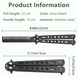 2 Pieces Stainless Steel Folding Practice Combs Available in Black and Silver, Foldable Hair Styling Tools for Sports and Outdoor Use