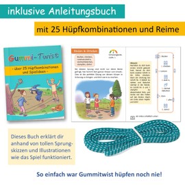 GLÜCKSWOLKE Gummitwist + Book with 25 Games, Indoor & Outdoor Toy for Children Ages 6-10 Years, Children's Games for Start of School Cone, Gifts for Girls and Boys