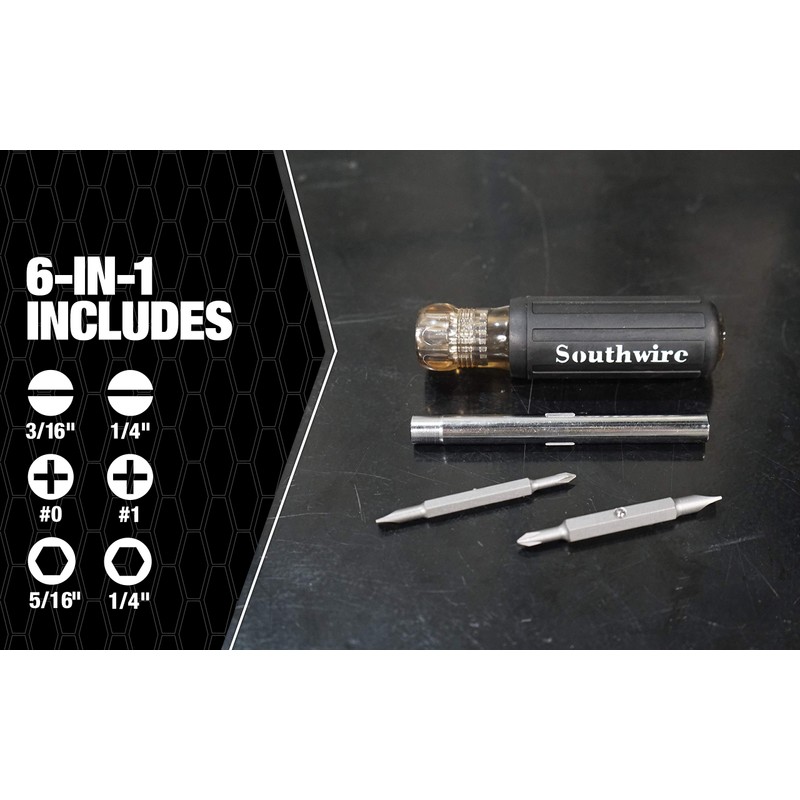 Southwire 65028840 SD6N1P 6-in-1 Screwdriver, Includes 5/16 nut Drivers, 1