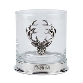 GaelSong Set of 2 Whisky Glasses Pewter Handcrafted 11 Oz, Celtic Barware for Scotch, Bourbon, Liquor and Cocktail Drinks Men's Gift (Stag)