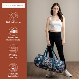 Maison d'Hermine Large bag for yoga mat and Gym Bag,accessories Bag, Multi functional storage bag with Adjustable shoulder straps, zipper - Happy Florals - Blue