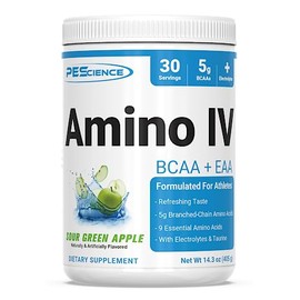 PEScience Amino IV BCAA y EAA en polvo, aminoácidos esenciales, taurina, electrolitos para hidratación y recuperación muscular, sin azúcar para...    