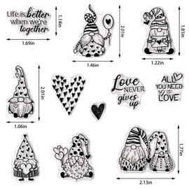 ALIBBON Valentines Gnome Clear Stamps for Card Making and Photo Album Decorations, Love Sentiment Words Stamps, Valentines Heart Transparent Silicone Stamps for Crafting and DIY Scrapbooking