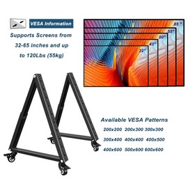 BIGalleons Low Height Mobile TV Stand, Monitor Floor Stand Cart, Rolling TV Mount with Wheel for 32-65 inch Flat Curved Screen TV, LED LCD, 30° Adjustable Viewing Angle (New Version)