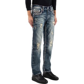 Rock Revival - Mens Remi RP3786J Straight Jeans, Color Med Blu, Size: 42W x 34L