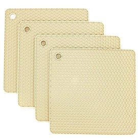 Smithcraft Silicone Trivets for Hot Dishes, Pots and Pans, Hot Pads for Kitchen, Beige Silicone Pot Holders Mats for Kitchen Quartz Counter Heat Resistant Mat, Flexible Table Plate Trivet Mat Set 4