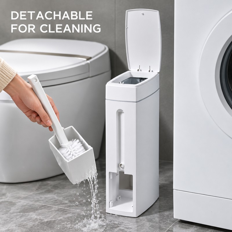 4.5L Slim Bathroom Trash Can with Concealed Toilet Brush, Narrow
