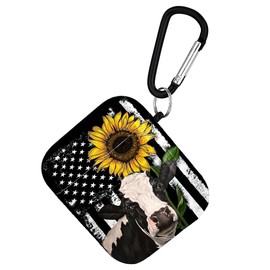 Flag Sunflower Cow Airpods Case Compatiable with Airpods 1 & 2 - Airpods Cover with Key Chain, Full Protective Durable Shockproof Personalize Wireless Headphone Case
