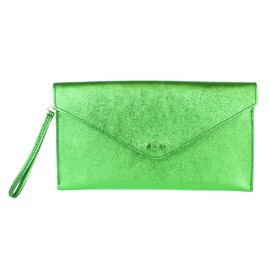 Girly Handbags Womens Italian Suede Leather Envelope Clutch Large Metallic Fruitty Green