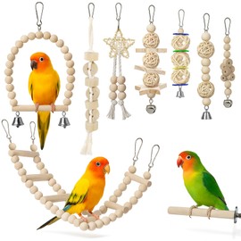 xiaoxiaozhijia For Parakeets, Parrot Swing, Standing Perch, Climbing Ladder for Budgies, Parakeets, Cockatiels (Beige)