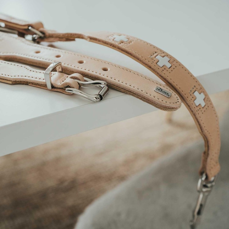 Hunter Swiss Nickel Pale Leather Collar, 41,0-49,0 cm, Natur/Beige