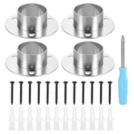 HARFINGTON 4pcs Stainless Steel Closet Rod Holder Set Thickened 1.54" Dia Shower Rod Flange Socket Wardrobe Bracket with Screwdriver and Expansion Tube for Closet Shelf Wardrobe Curtain