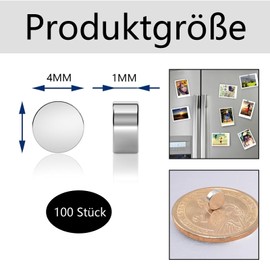 cuhostki Neodym Mini Magnete Stark, 100 Stück 4 mm x 1 mm Kleine Magnete Stark, Mini Magnete Stark Klein Rund Magnete für Whiteboard, Pinnwand, Magnettafel, Tür, Karte, Bildschirm