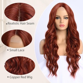 SeclitWu Long Copper Red Wave Wig for Women 26 Inch Middle Part Wavy Wigs Natural Looking Synthetic Heat Resistant Fiber Wigs for Daily Party Use (Copper Red)