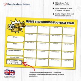 Pack of 10 Football Team Scratch Cards - Large A5 Size - 20 Names - 330gsm Card - UK Designed and Printed