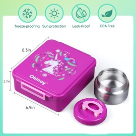Okinoy Bento Lunch Box for Kids With 8oz Soup Thermo, Leakproof Lunch Compartment Containers with 4 Compartment Bento Box, Thermo Food Jar, BPA Free,Travel, School