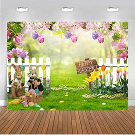 CHAIYA 7X5FT Easter Backdrop Spring Easter Photography Backdrop Easter Party Decor Banner Children Shower Birthday Party Decor Banner