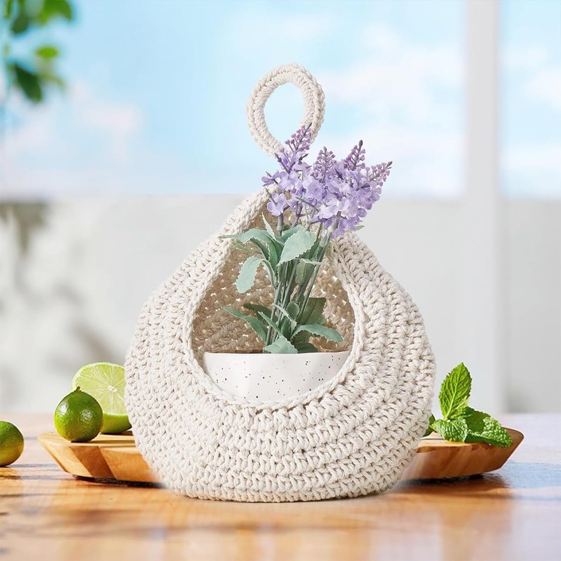 AIMALL Handmade Cotton Rope Wall Hanging Fruit Basket Storage Net